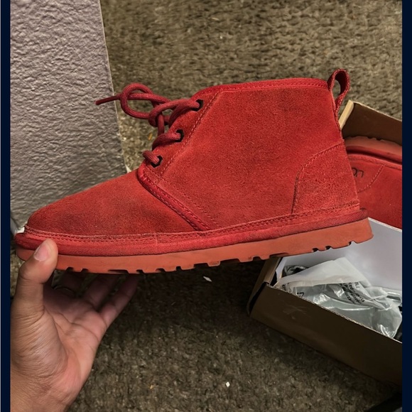 UGG Red Suede Chukka Boots with Lace-Up Design